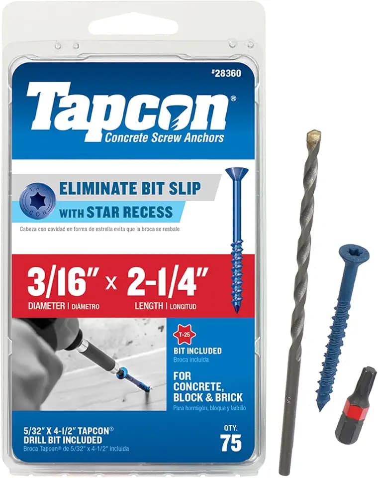 Tapcon 3/16 x 2-1/4" Star Head Blue Climaseal™ Concrete Screws, 75 PCS