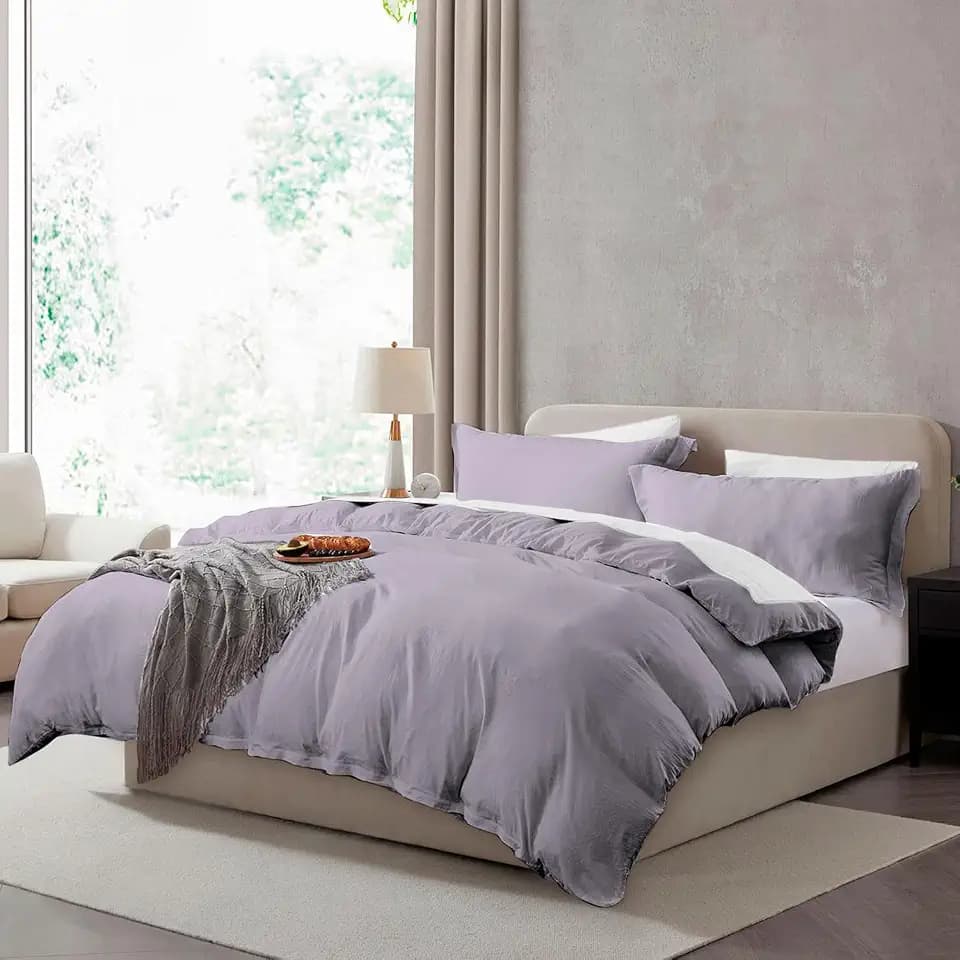 Hearth & Harbor Prewashed Twin Duvet Cover Set, Grey Lavender