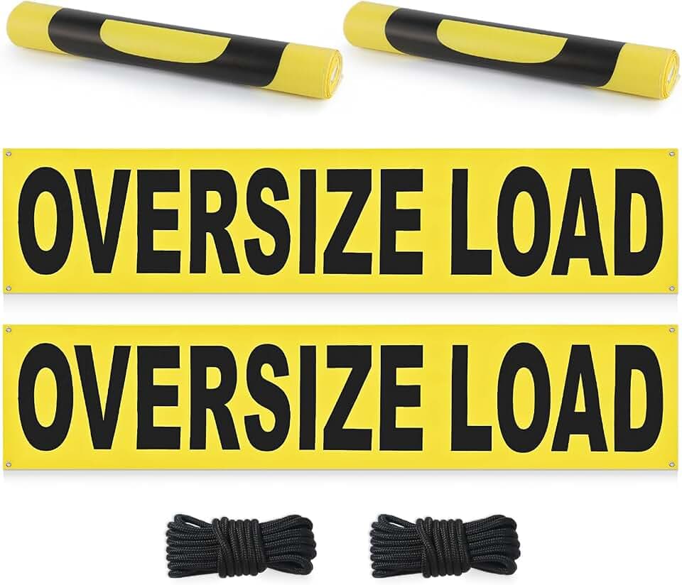 2Pcs Oversize Load Signs for Trucks Escort Vehicle Accessories 12 x 60 Inch PVC Coated Fabric Safety Oversize Load Banner Yellow and Black Equipped with Sturdy Nylon Rope for Truck Escort Vehicles Car