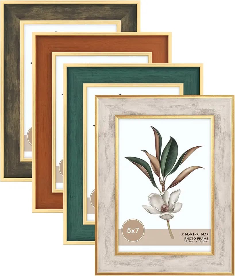 XUANLUO Farmhouse Rustic 5x7 Picture Frames, Multicolor, 4 Pack