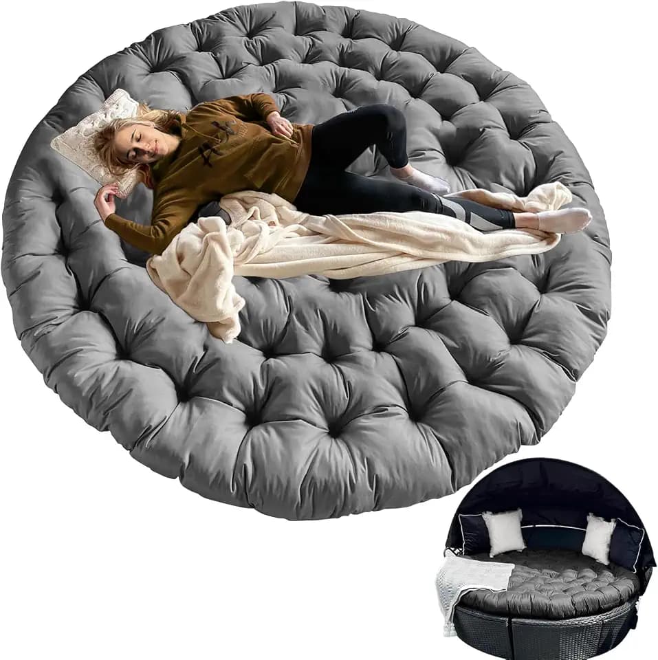 55in Outdoor Round Daybed Cushion,Round Floor Seating Futon Pad,Circle Sun Island Sunbed Mattress Waterproof,Patio Day Bed Replacement Cushions (Dark Gray, 55 * 6in)