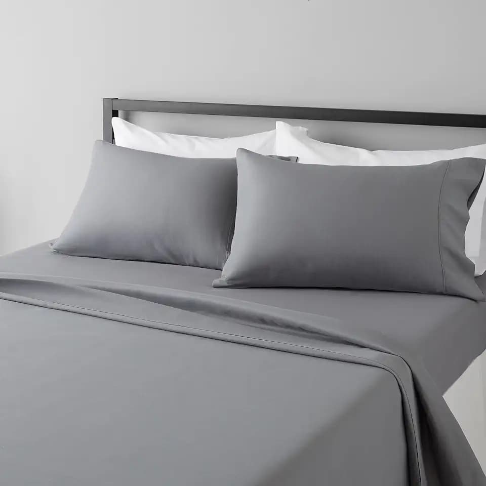 Amazon Basics Lightweight Super Soft Easy Care Microfiber 4-Piece Bed Sheet Set with 14-Inch Deep Pockets, Queen, Dark Gray, Solid - Pack of 4