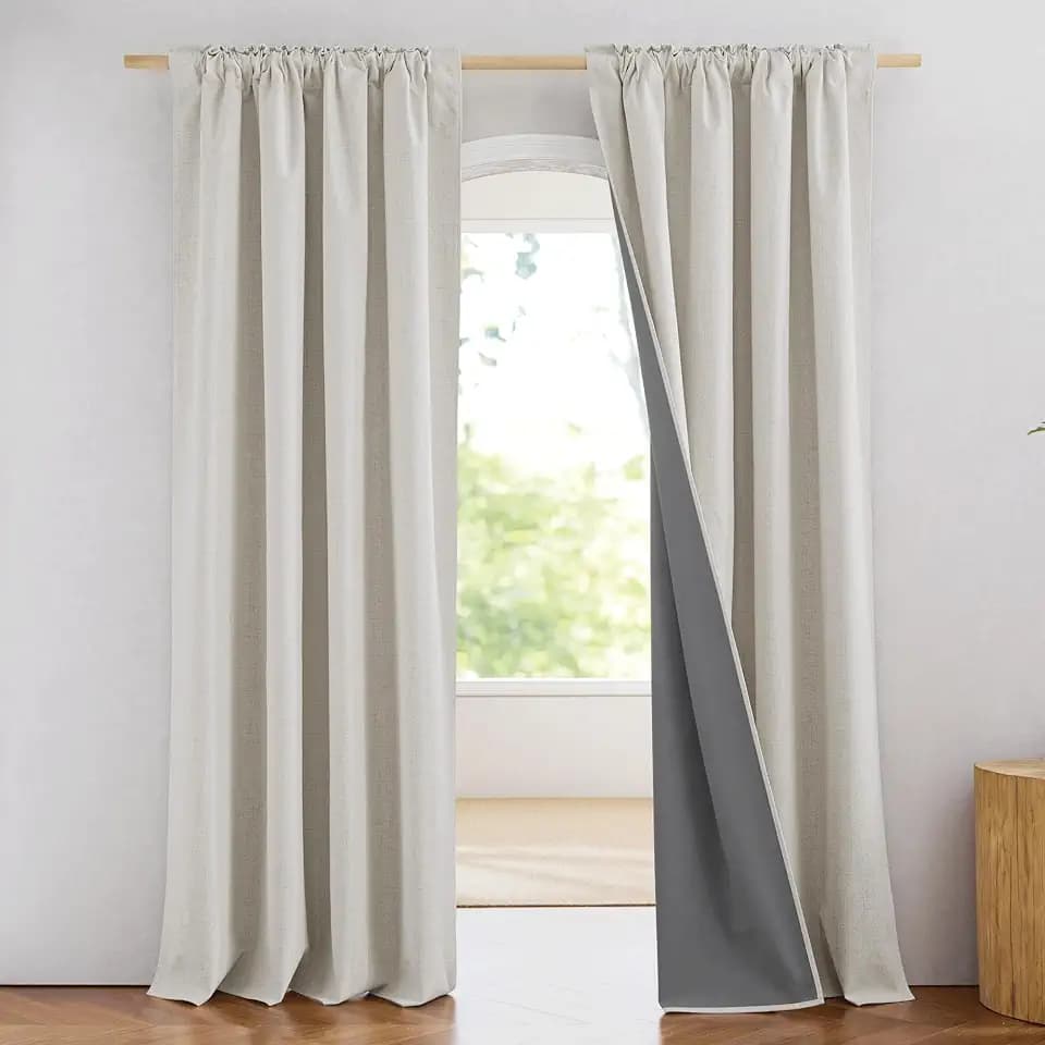 NICETOWN 100% Blackout Linen Curtains 108" Length 2 Panels, Alabaster Gray