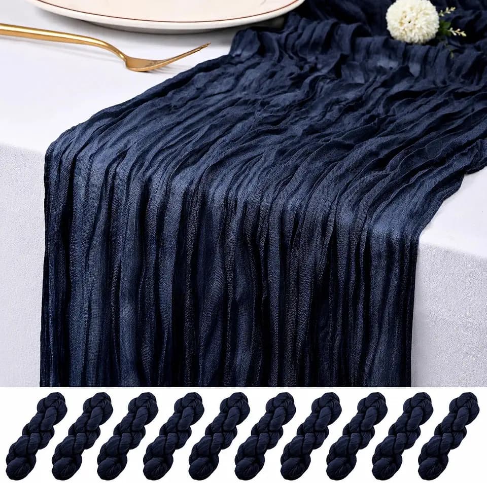 10 Pack Navy Blue Cheesecloth Table Runner 17x108 Inch Semi Sheer Boho Rustic Gauze Cheese Cloth Table Runners for Wedding Party Birthday Baby Shower Home Décor