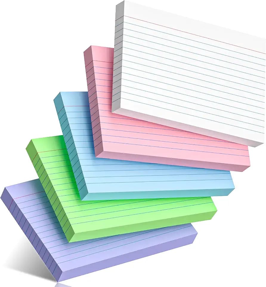 200 Pcs Colored Index Cards 4 x 6 Inch Ruled Index Cards, College Ruled Flash Cards for School, College, Office and Home Organization, Durable Study To Do List Note Cards with Lines, 5 Pack of 40