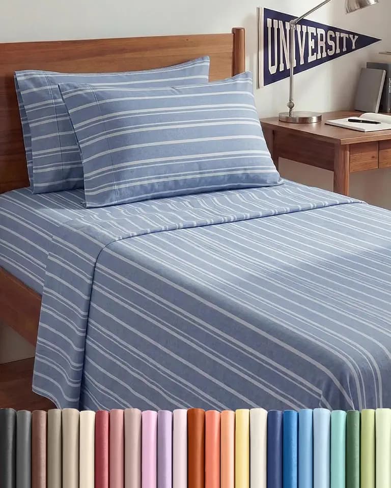 CGK Twin XL 4 Piece Sheet Set - College Dorm Room - Blue Stripes