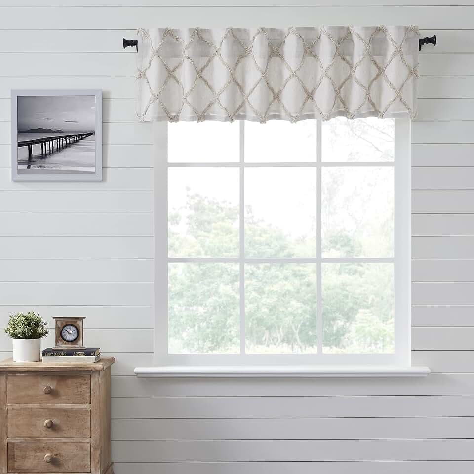 VHC Brands Frayed Lattice Curtain Valance, Oatmeal, 16x72