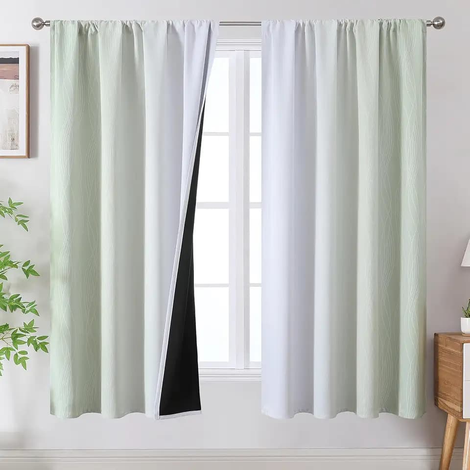 Sage Green and Greyish White Ombre Blackout Curtains for Bedroom 52Wx63L