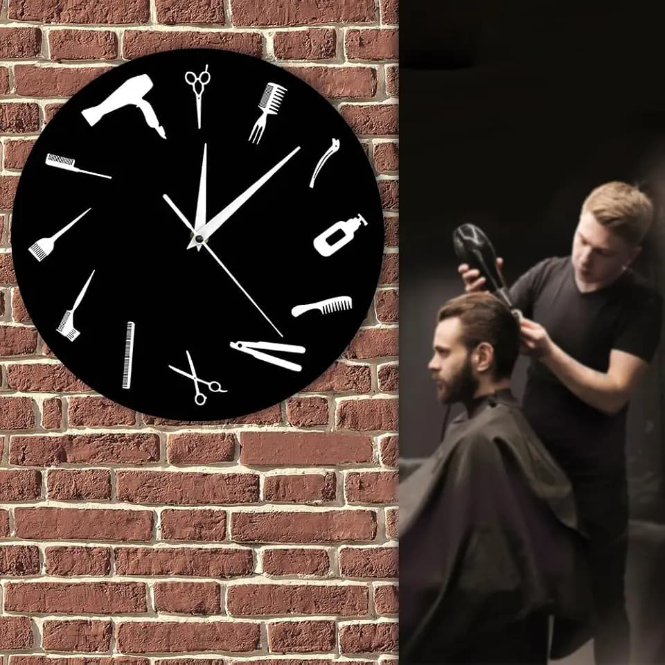 12" Barbershop Tools Silent Quartz Wall Clock Salon Decor Hairdresser Gift