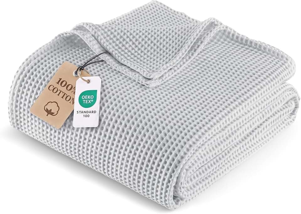 Exclusivo Mezcla 100% Cotton Large Waffle Throw Blanket for Couch, 50"X70"