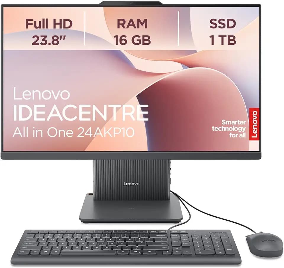 Lenovo IdeaCentre All-In-One PC | 23.8" Full HD Display | AMD Ryzen 5 220 | 16GB RAM | 1TB SSD | AMD Radeonn Grafik | Win11 | Inkl. USB Maus-Tastatur | Luna grau | 3 Monate Premium Care