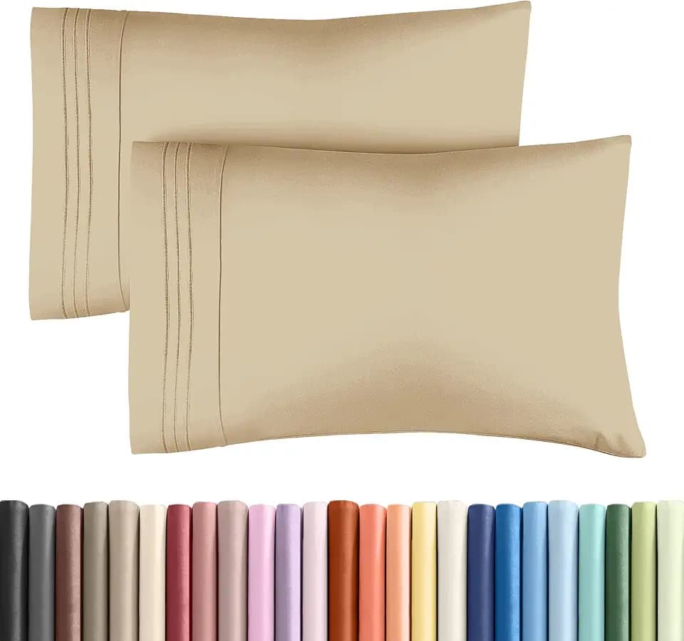 Queen Pillow Cases Set of 2 - Ultra Soft Cozy Pillowcase Covers - Beige