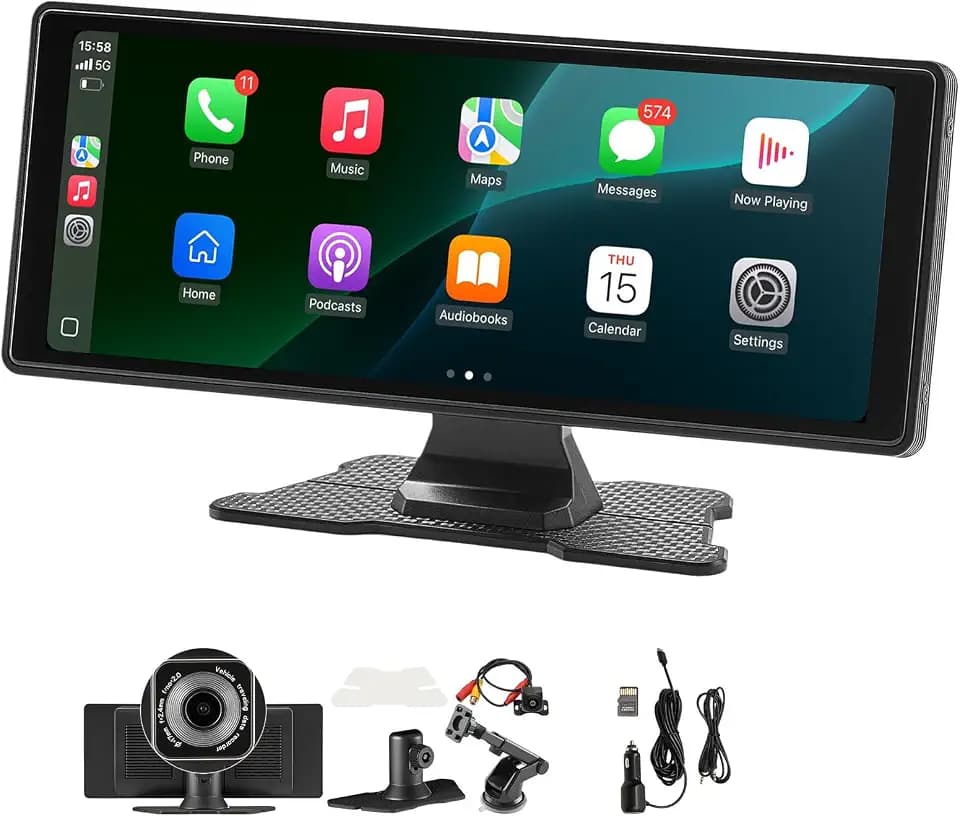 VEVOR kabelloses Autoradio (254 mm) HD-Radio mit Touchscreen mit Apple CarPlay & Android Auto, CarPlay-Bildschirm mit Front- und Rückfahrkameras Sprachsteuerung Mirror Link Bluetooth GPS-Navigation