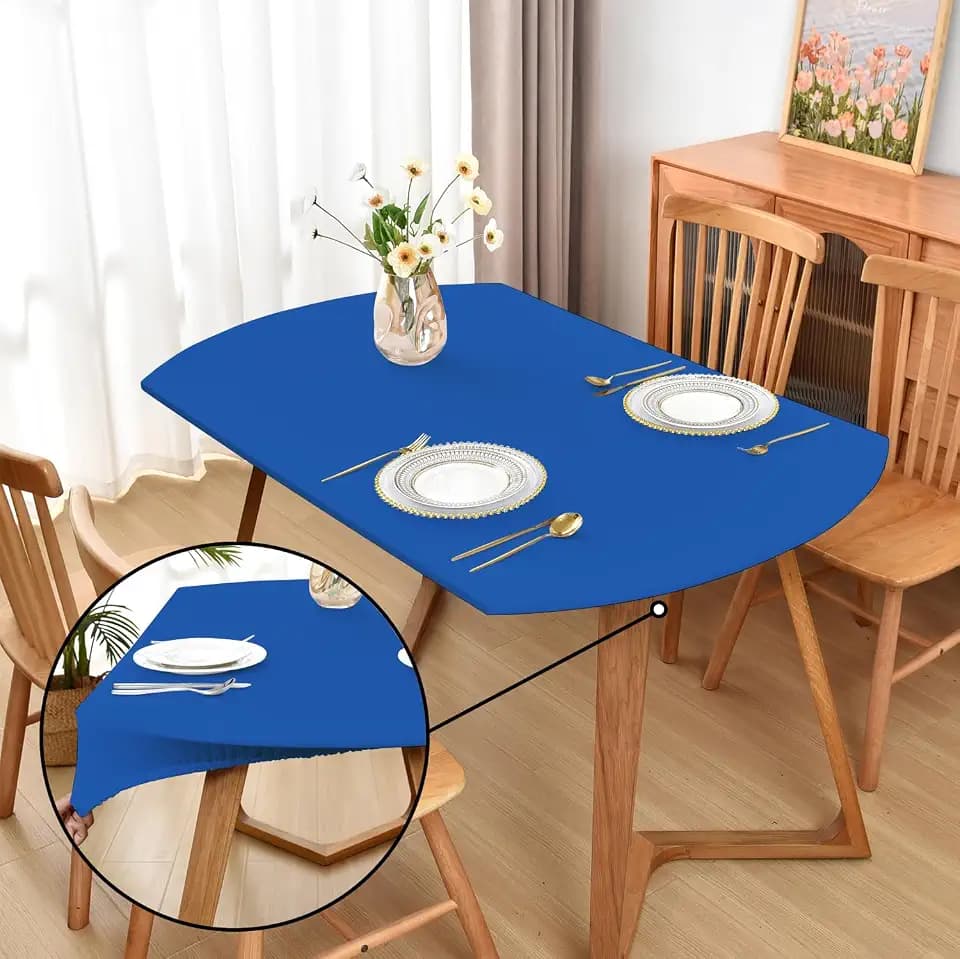Oval Royal Blue Blue Fitted Tablecloth with Elastic 48x72 inch for Oval Tables Washable Stretchy Spandex Fabric Table Cover Cloth Not Vinyl Table Protector