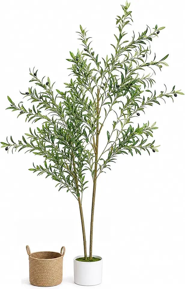 6FT Artificial Olive Tree Indoor, Lifelike Faux Tree with Cotton Basket