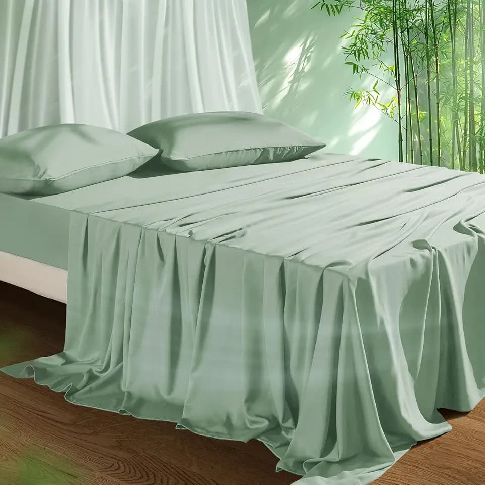 Cooling Sheets Set Cal King Size, Viscose Derived from Bamboo for Hot Sleepers | Deep Pocket Up to 16 Inch | Silky Soft & Breathable Bedding - 4PC (Cal King, Sage Green)