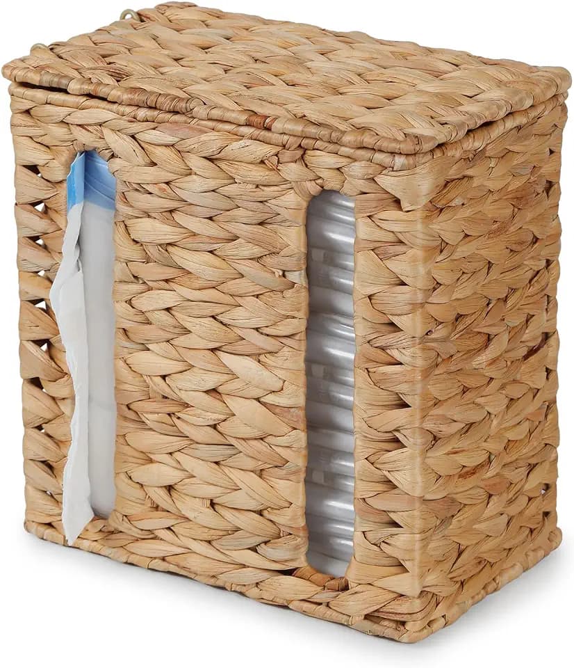 YANGQIHOME Water Hyacinth Trash Bag Dispenser with Lid