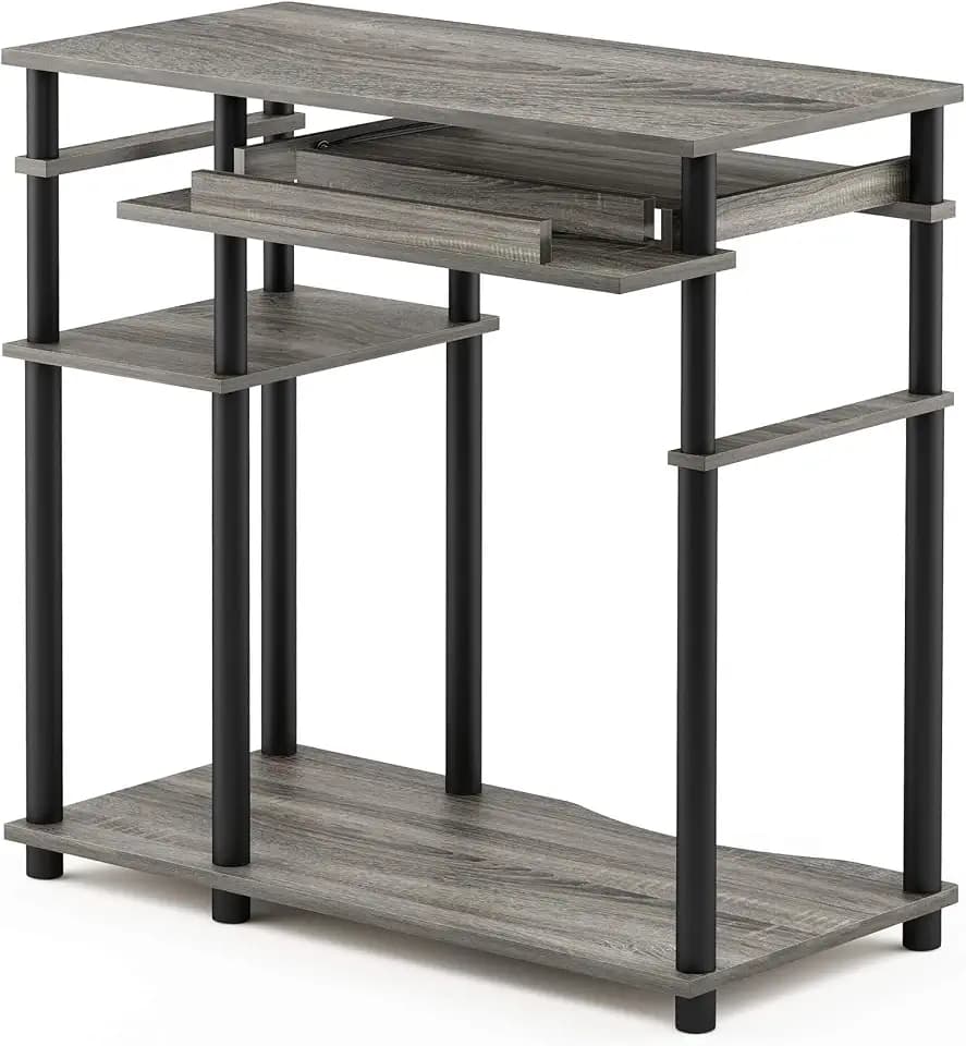 Furinno Abbott Computer Desk with Bookshelf, French Oak Grey/Black