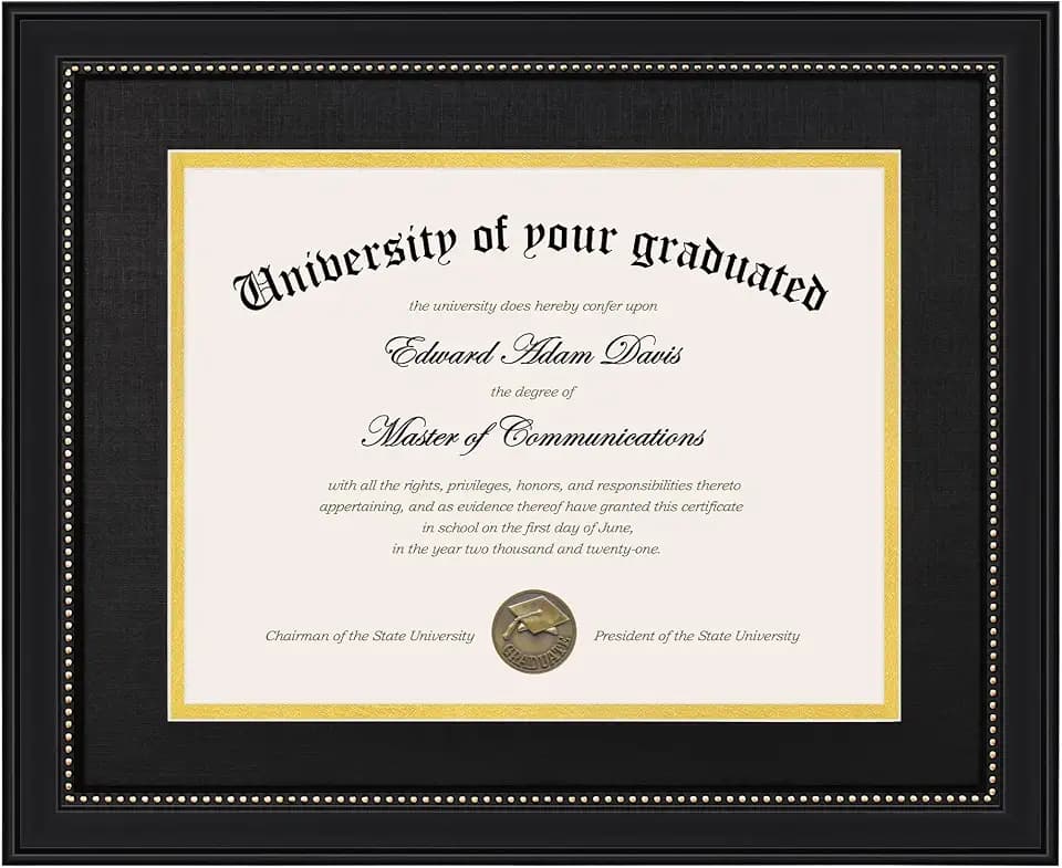 upsimples Diploma Frame 11x14 with HD Glass, Wood Grain with Gold Beading