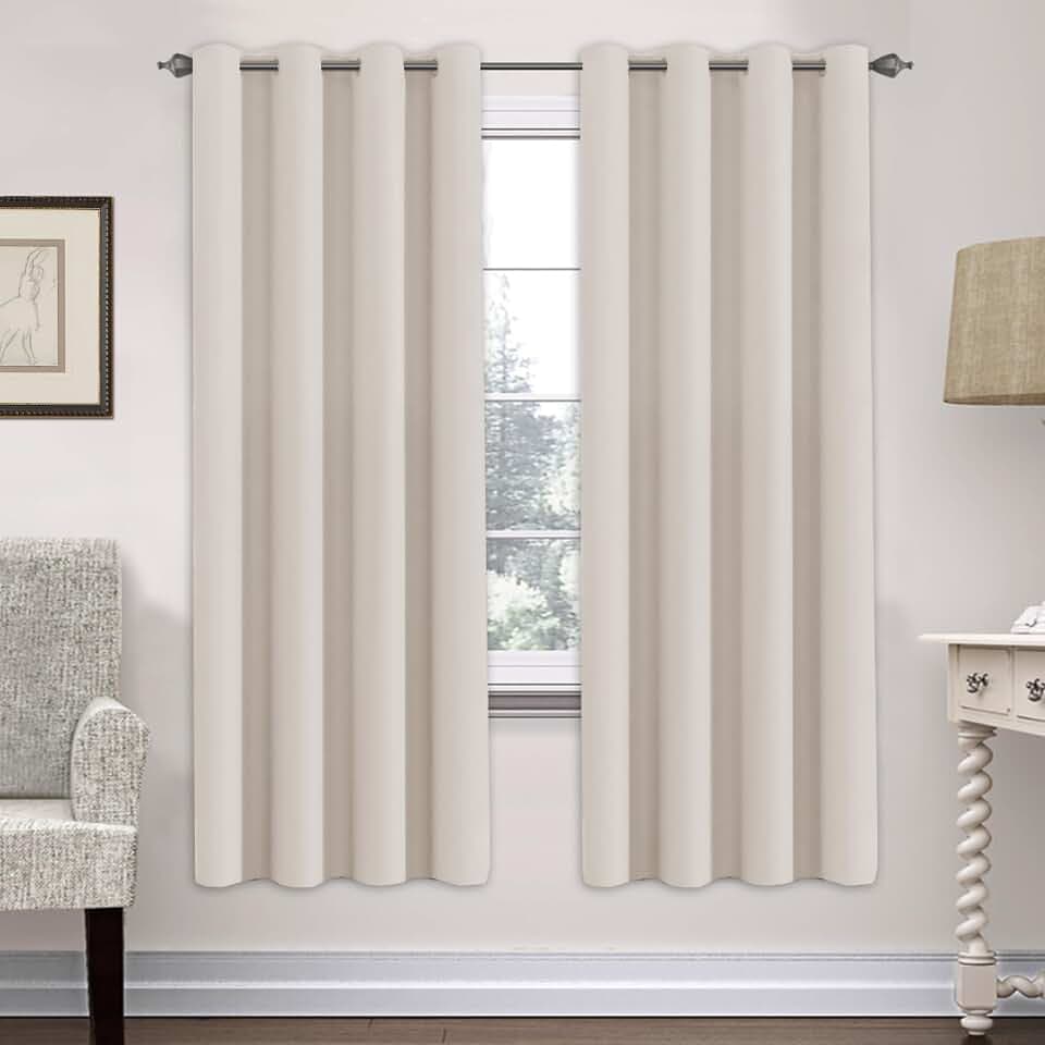 H.VERSAILTEX Ultra Soft Microfiber Thermal Insulated Antique Copper Grommet Blackout Curtains/Window Treatment Draperies 52 by 72 - Inch for Living Room/Bedroom, Set of 2 - Natural