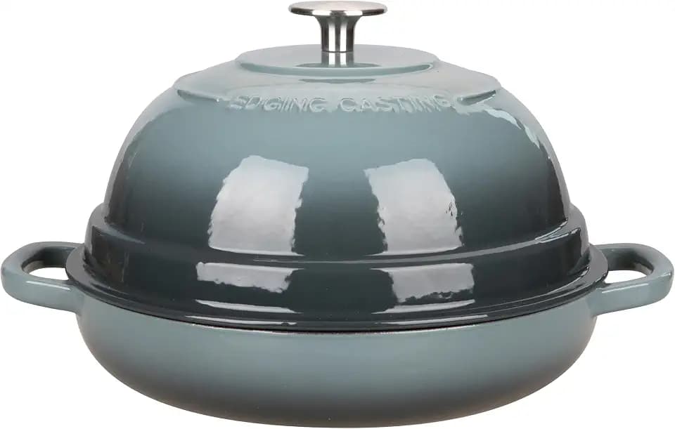 EDGING CASTING Enameled Cast Iron Dutch Oven Pot with Lid, Round Bread Oven for Homemade Sourdough Bread Baking, 6 Quart, Slateblue
