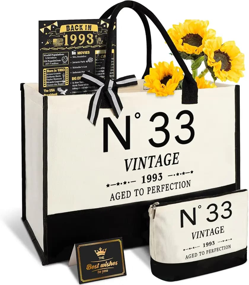 33rd Birthday Gift for Women-N°33 Canvas Tote Bag,Makeup Bag,Back in Poster
