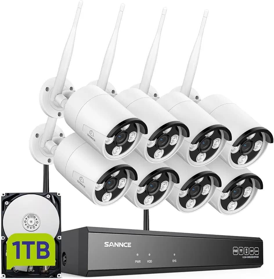 SANNCE WLAN Überwachungskamera Aussen Set, 8×3MP WiFi 6 Kameras Outdoor