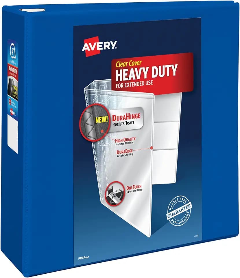 Avery® Heavy-Duty 3 Ring Binder, 4" EZD® Rings, 1 Pacific Blue Binder