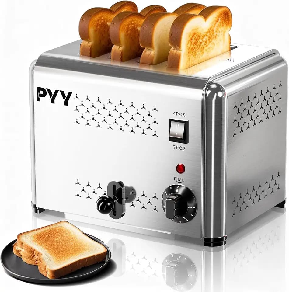 PYY Professional Commercial 6 Slice Toaster - 1800W Stainless Steel Heavy Duty Toaster, 6 Browning Levels, 1.1" Wide Slots, Removable Crumb Tray for Bagels Bread Waffles (Commercial & Home Use)