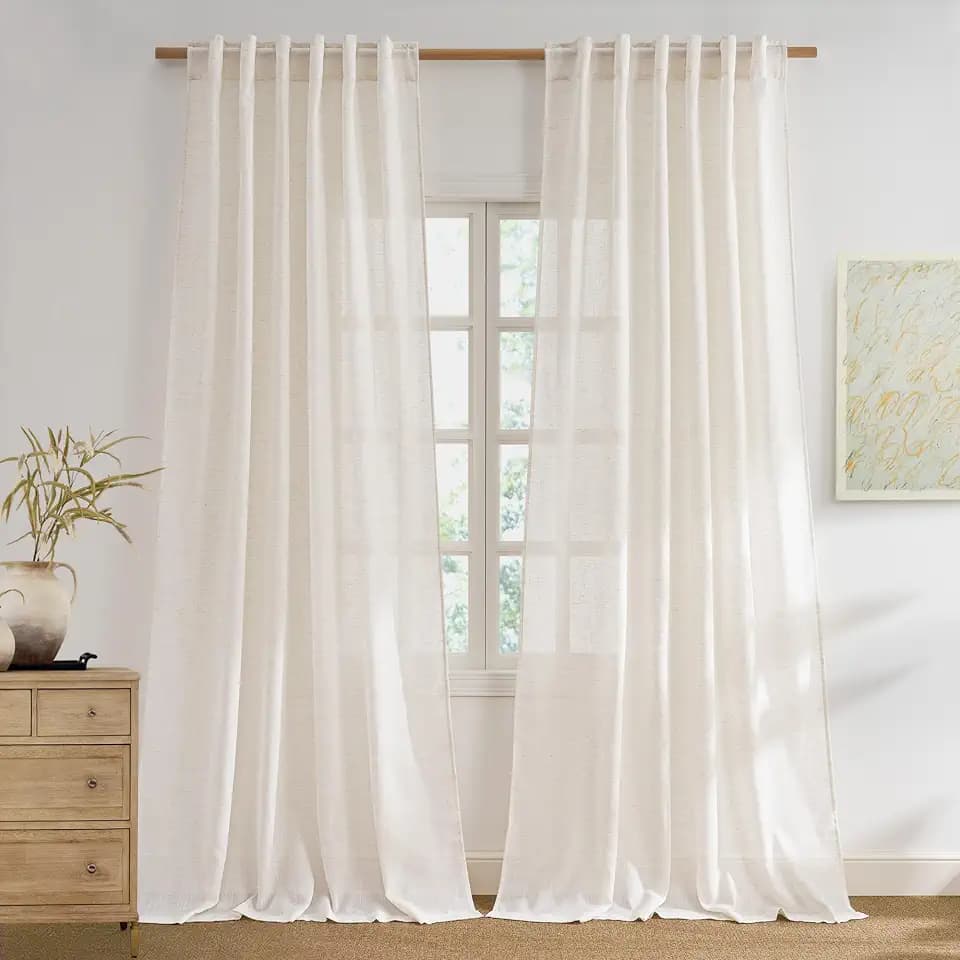 NICETOWN Ivory Semi Sheer Linen Curtains 84 Inch Length, W52xL84, 2 Panels