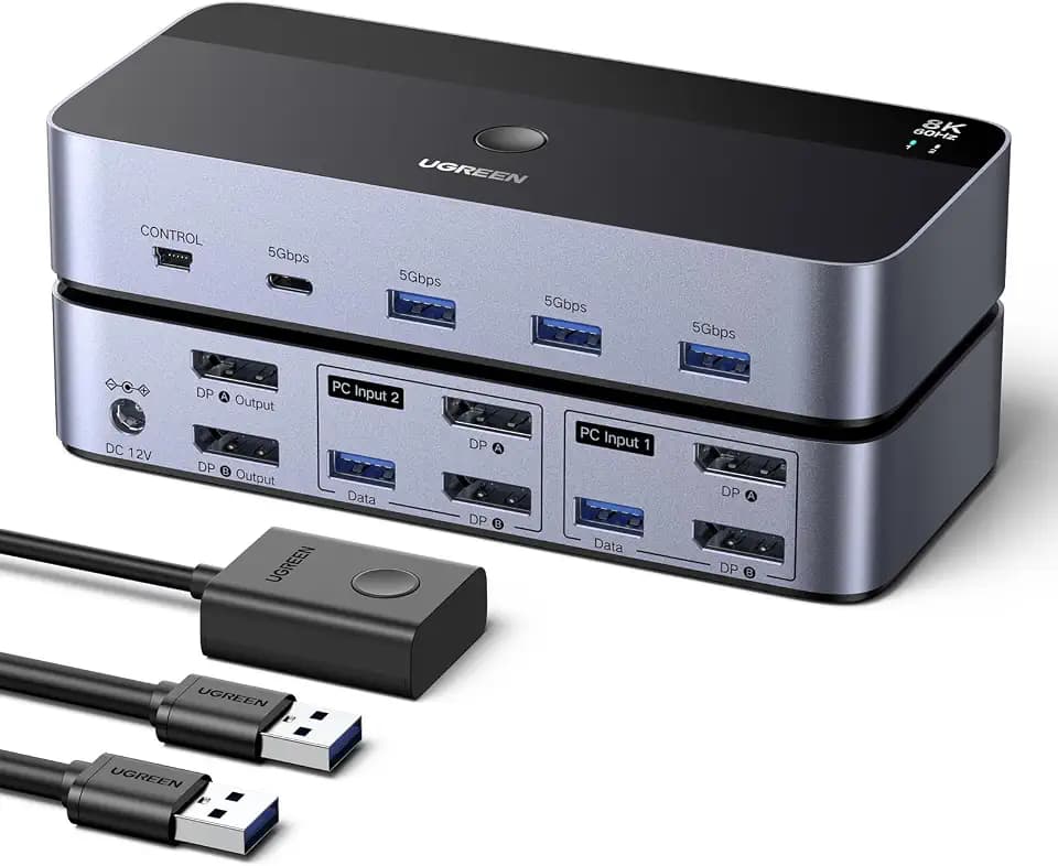 UGREEN Displayport KVM Switch 2 PC 2 Monitore 8K60Hz mit 4 USB 3.0 Ports
