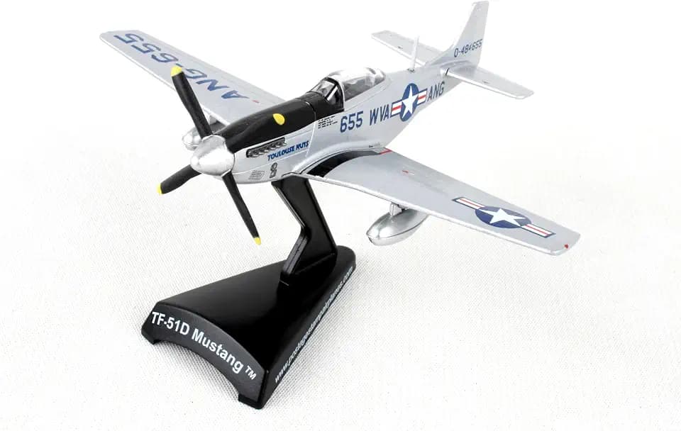 P-51D Toulouse Nuts Die-Cast Metal Model Airplane – WWII Mustang 1/100 Scale with Display Stand – Collectible Aircraft Model, 4” Length, Ages 14+