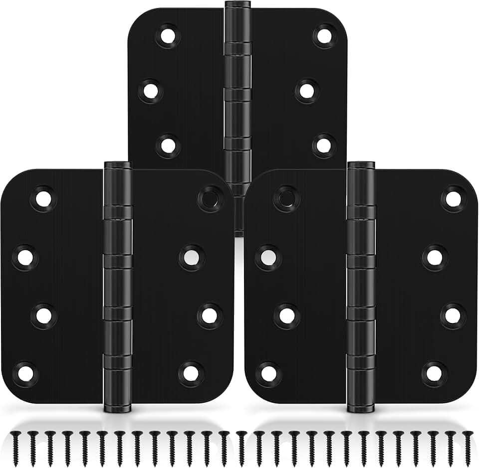 KOLET Ball Bearing Door Hinges, 4 x 4 Inch, 5/8" Radius, Matte Black,3 Pack