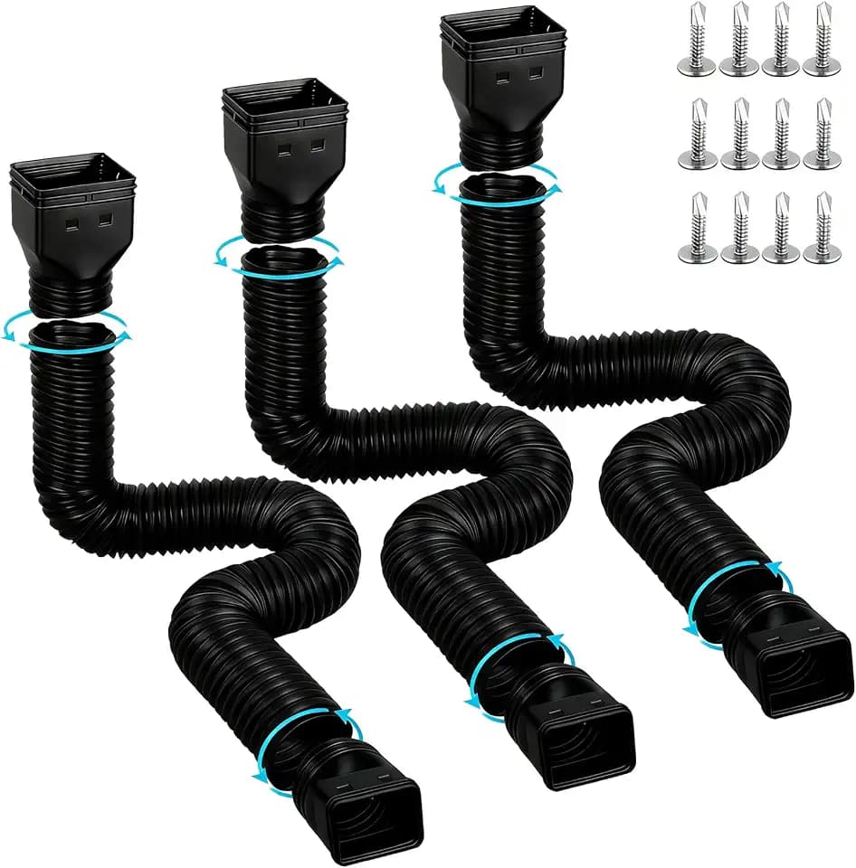 3 Pack Gutter Downspout Extensions for Rainwater Drainage, 4” Diameter Thickened Flexible Downspout Extender Extendable from 21" to 67"(Black)