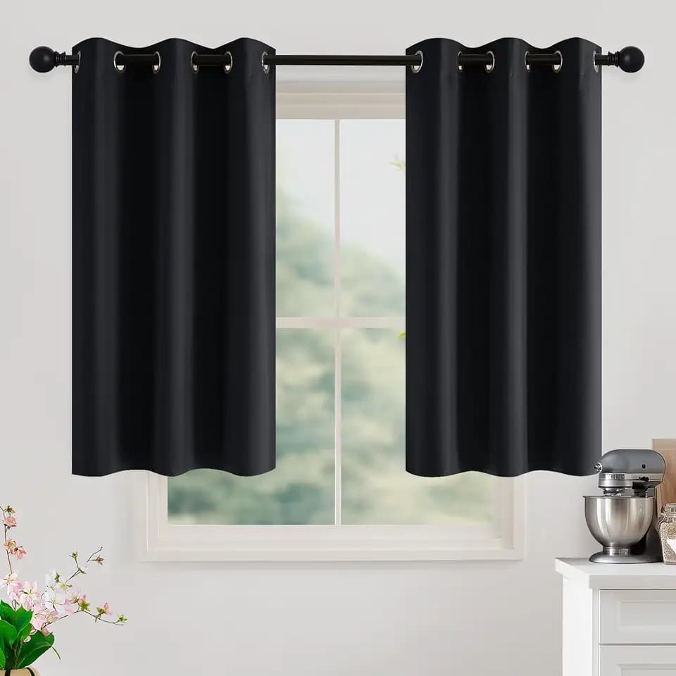 NICETOWN 100% Black Out Curtains 45 Inches Long 2 Panels for Living Room, Bedroom, Office Thermal Insulated Blackout Drapes Solid Grommet Noise Reducing Window Curtains, W40