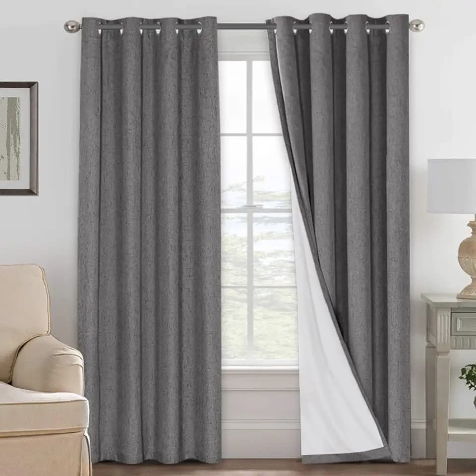 H.VERSAILTEX 100% Blackout Linen Curtains 96" L 2 Panels Grey