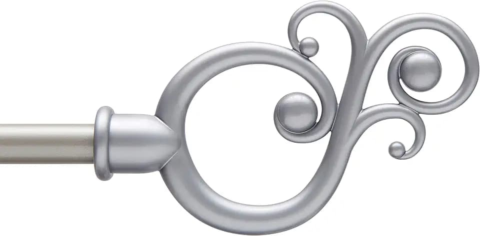 Kenney KN65400 Valencia Large Plastic Scroll End Standard Decorative Window Curtain Rod, 28-48" Adjustable Length, Satin Nickel Finish, 5/8" Diameter Steel Tube