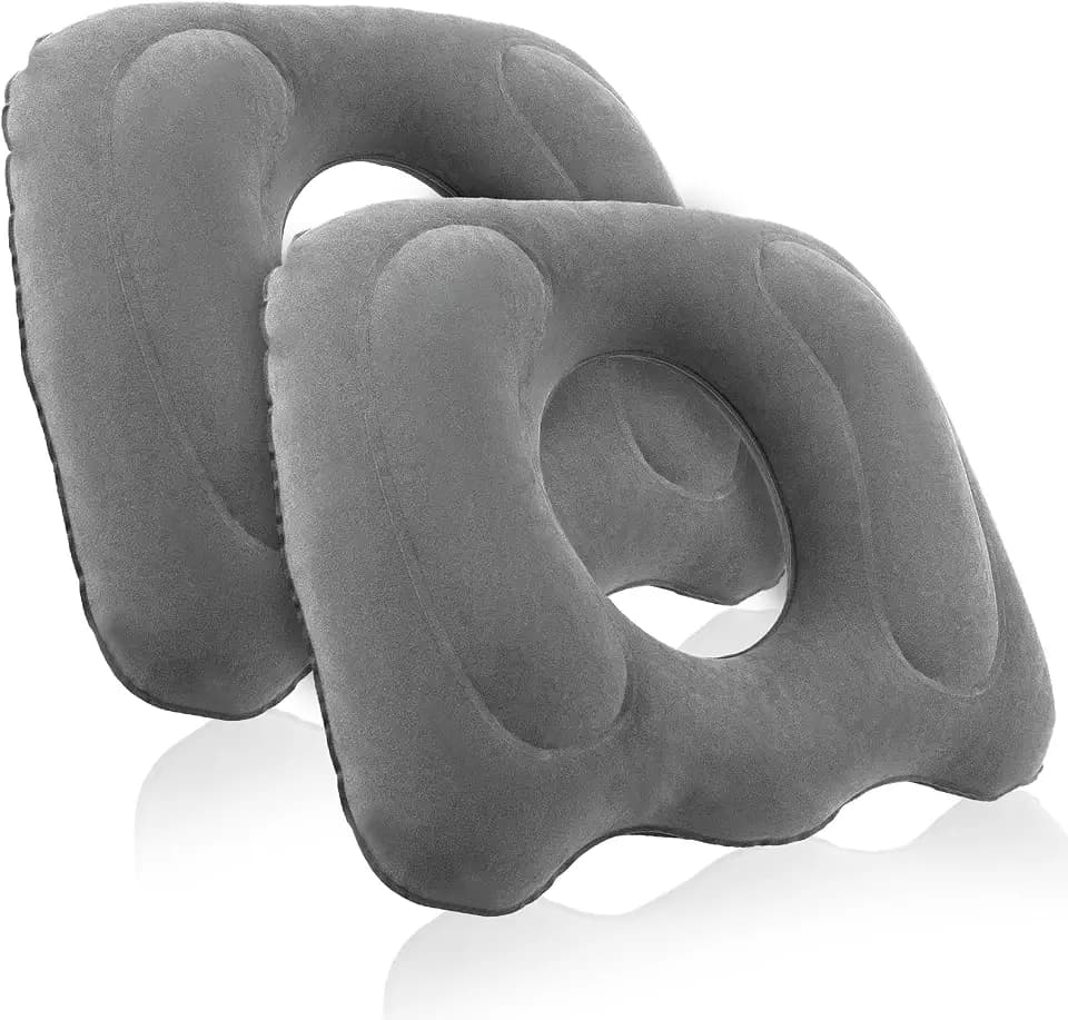 2 Pack Inflatable Donut Pillow, Portable Hemorrhoid Pillows for Sitting, Seat Donut Cushions for Pressure Relief, Butt Cushion for Tailbone Pain for Home, Office or Car (Gray)
