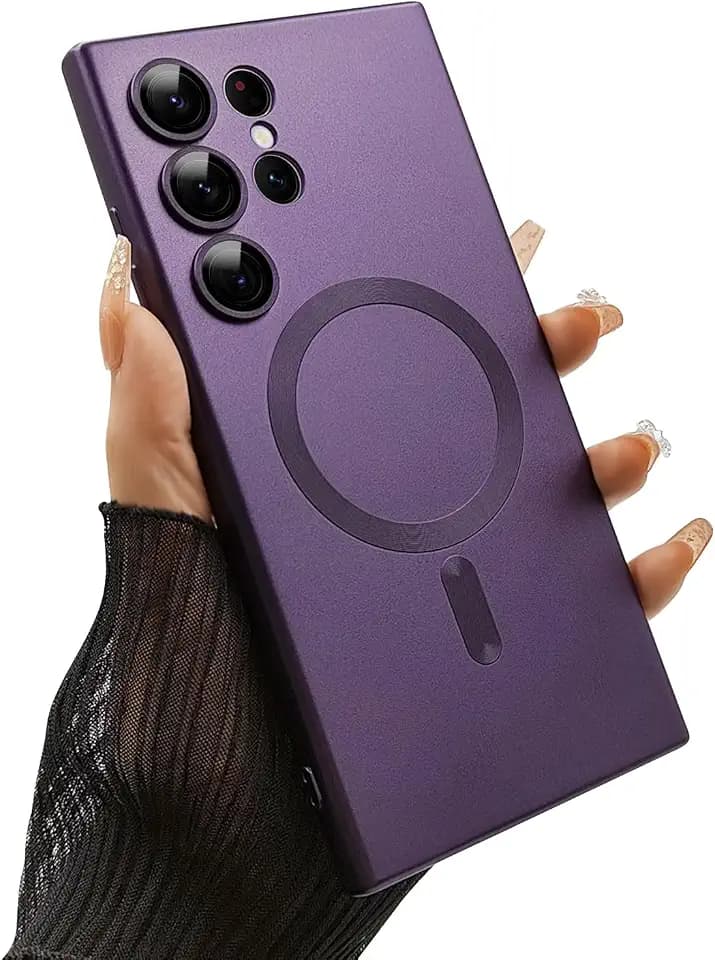 ankofave Magnetic case for Samsung Galaxy S24 Ultra Phone Case for Women/Men, Matte Luxury Soft Metallic Luster Design with Camera Lens Protector, Shockproof Anti-Scratch Phone Case 6.8" -Purple