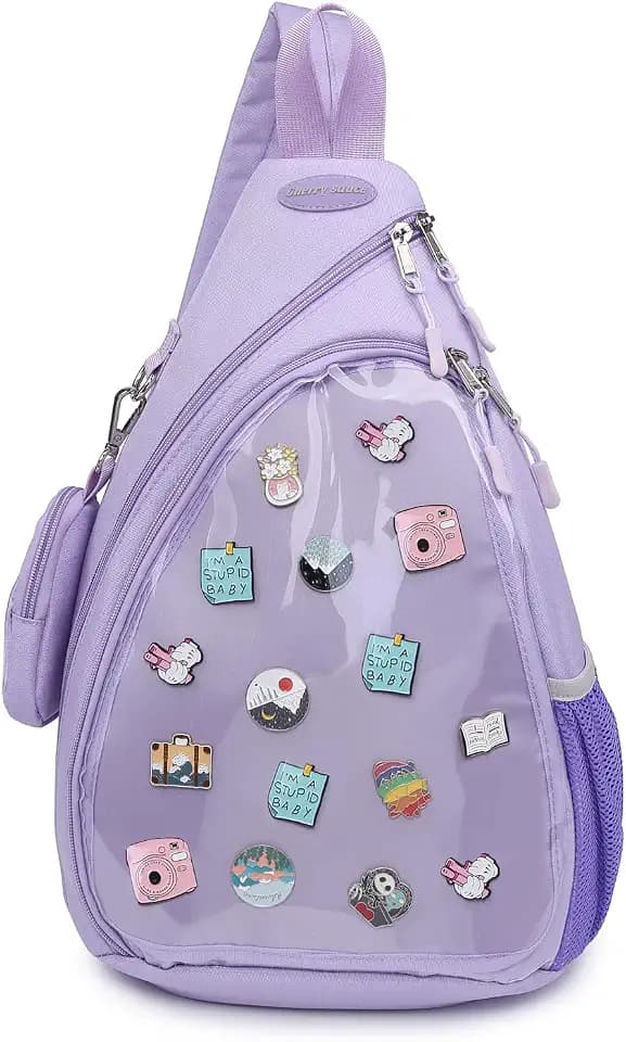 CHERRY SAUCE Oxford Ita Bag Kawaii Pin Display Chest Pack Single Shoulder Bag Sport Backpack Hiking Daypack
