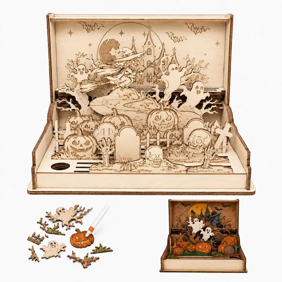 Halloween Wooden Model Kit, Halloween 3D Puzzle for Adults & Table Decor