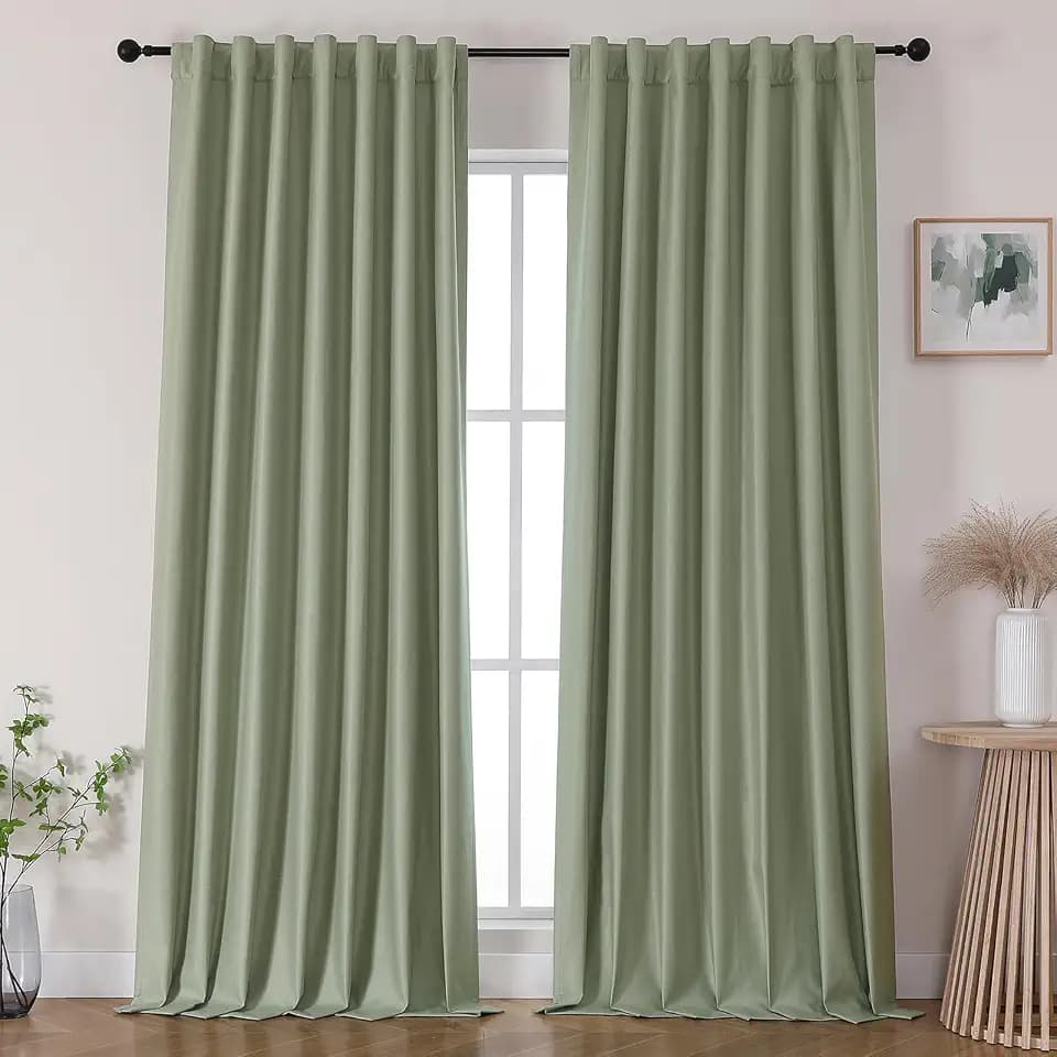 Joydeco Blackout Curtain 108 Inches Long - Thermal Insulated Room Darkening Drapes 2 Panels Set, Rod Pocket & Back Tab Noise Reducing Blackout Curtains for Bedroom (Sage Green,52" Wx108 L)