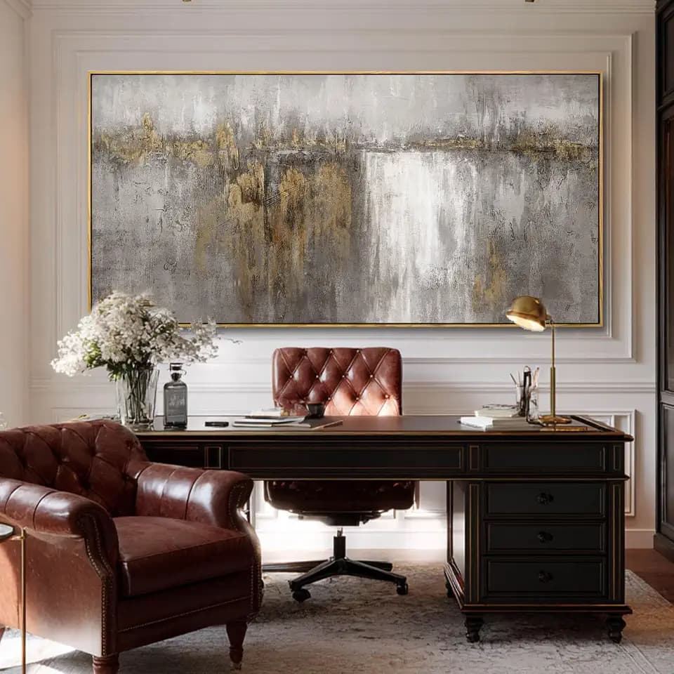 Neutral Canvas Arts Gold Wall Art Decor Framed Abstract Pictures Grey Prints Artwork for Living Room Bedroom Dining Room Home Office Decor 29”x58”