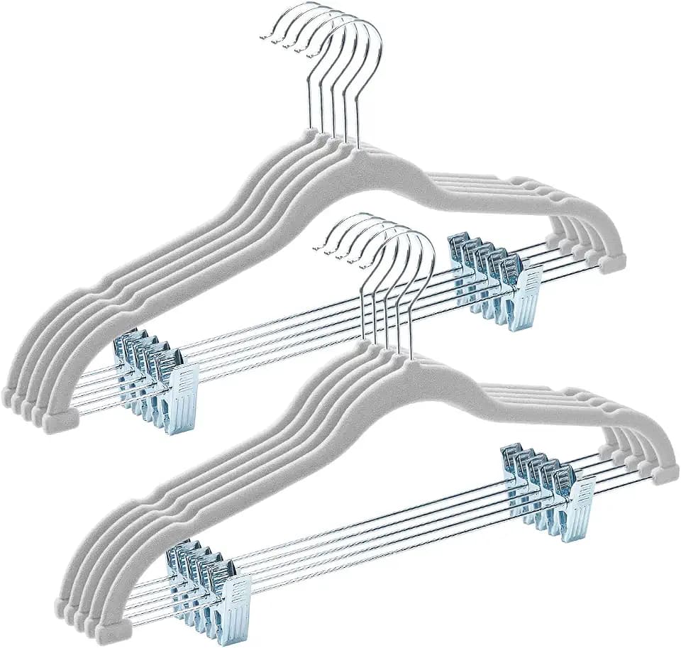 HOUSE DAY Velvet Pant Hangers with Adjudtable Clips 10 Pack, Gray