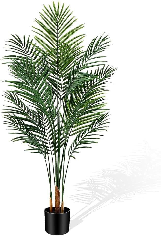 Artificial Palm Tree Indoor 5ft, Large Fake Tropical Areca Palm Tree with 13 Trunks, Faux Dypsis Lutescens Floor Plant in Pot for Indoor Outdoor Home Office Decor & Housewarming Gift