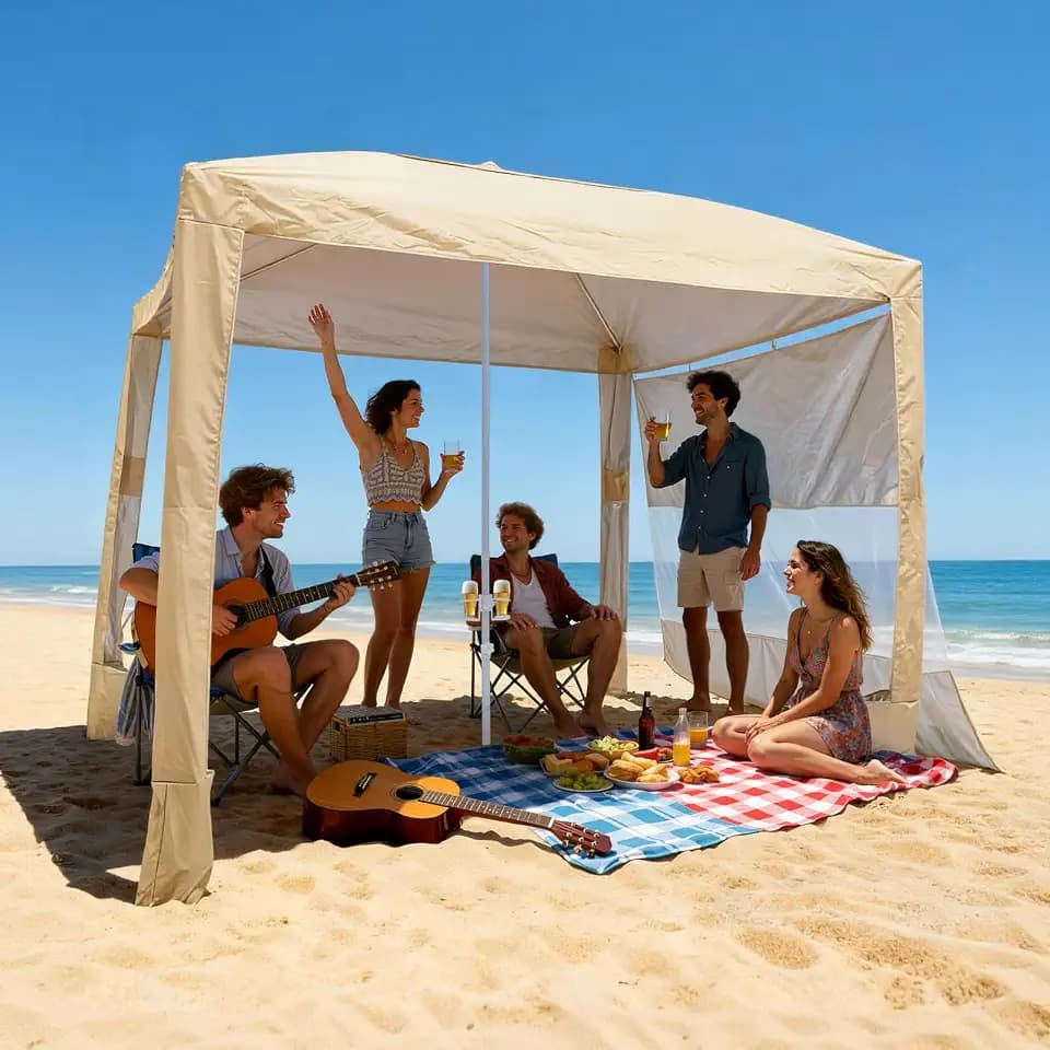 VEVOR Beach Cabana, 8 x 8 ft Beach Canopy with Side Wall, UPF 50+ Protection Easy Setup Cabana Tent with Sand Pockets, Adjustable Height Portable Shade Sun Shelter Umbrella for Family & Friends, Khaki