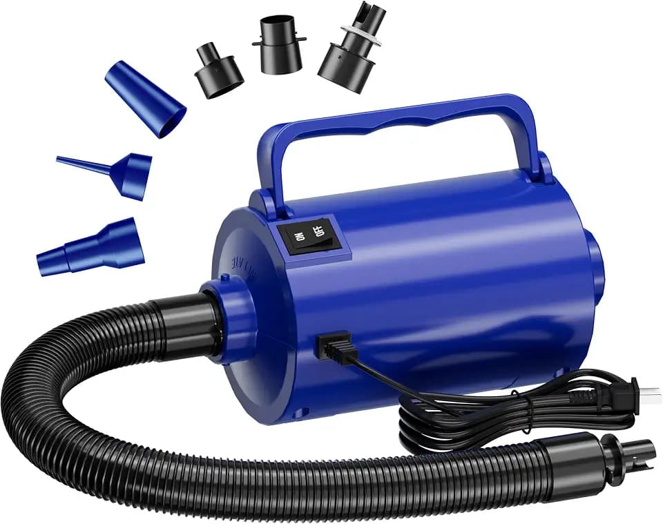 Electric Air Pump with Hose for Inflatables, High Power Inflator Deflator Blow Up Pump with 6 Nozzles, Pool Toy Float Pump for Pool Floats, Air Mattress, Gym Mat, 320W, 1.5PSI, 120V AC, Blue