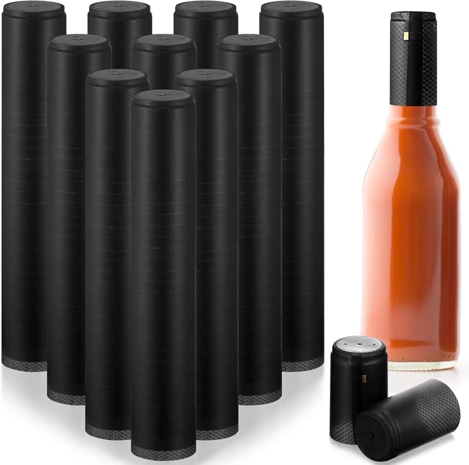 Zonon 200 Pieces PVC Heat Shrink Bottle Capsules, Black