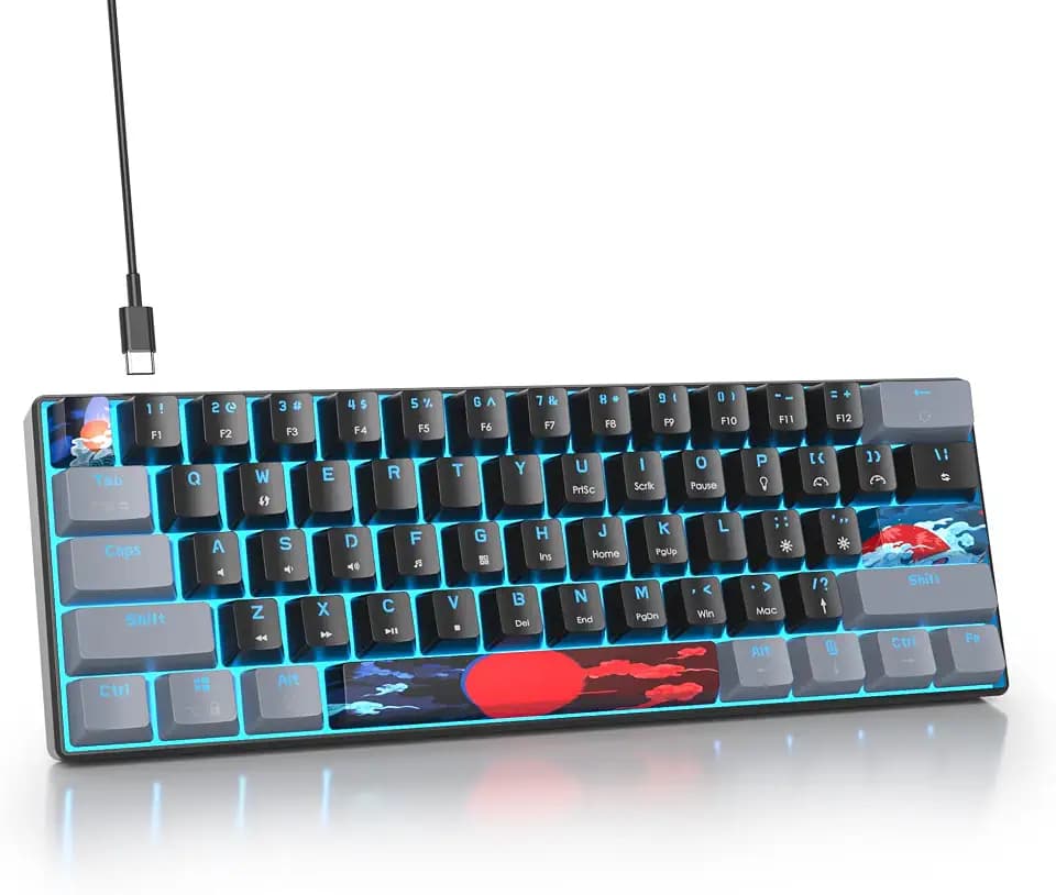 Gaming Tastatur 60 Prozent, Wired RGB Mechanische Tastatur America QWERTY, Mini 61 Tasten USB Tastatur Anti-Ghosting für PC Gamer Typist(GS61 RGB-61 Dark/Blue Switch)