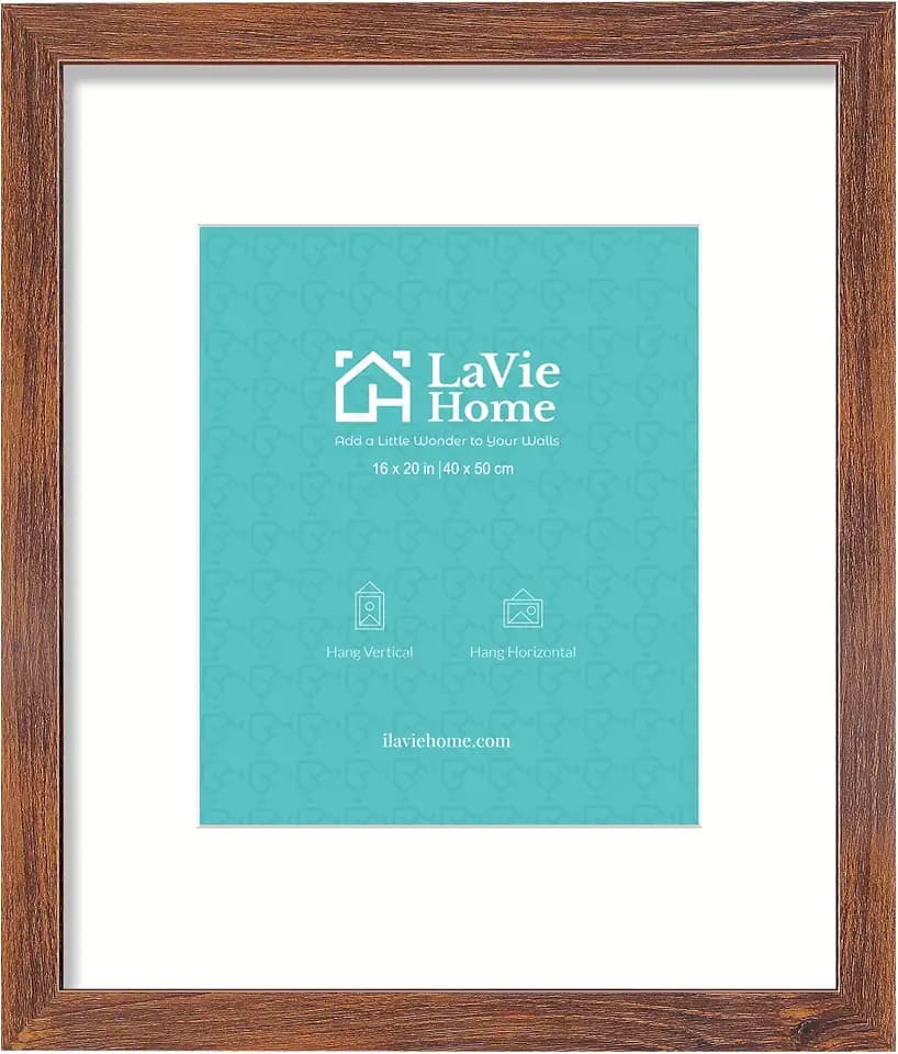 LaVie Home 16x20 Picture Frame Brown Poster Frame,Display Pictures 11x14 with Mat or 16x20 Without Mat, Stable and Sturdy Frame and Polished Plexiglass, Horizontal and Vertical Format of The Walls